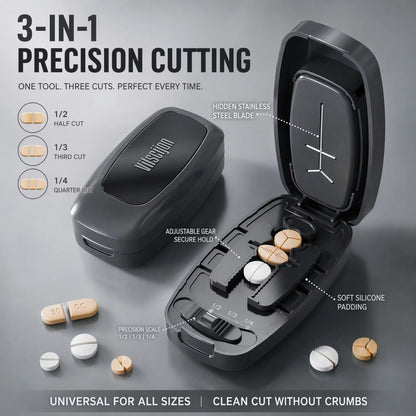 Pill Cutter 1/2 1/3 1/4 Precise Pill Splitter Portable Tablet Cutter W/ Storage Hidden Safe Blade for All Size Pills Vitamins