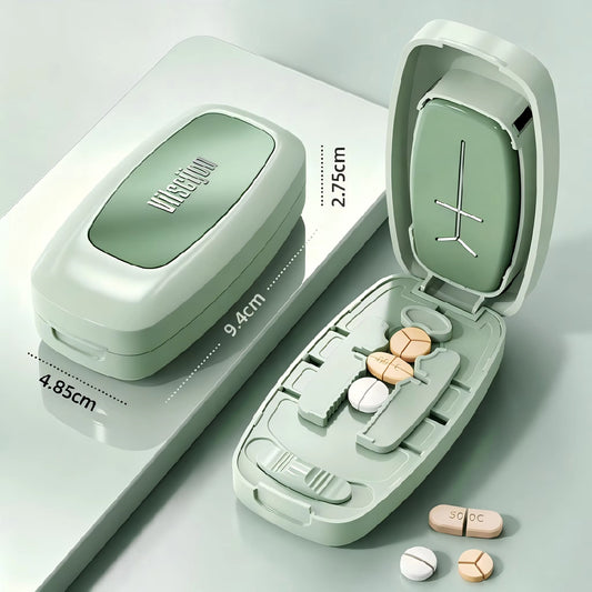 Pill Cutter 1/2 1/3 1/4 Precise Pill Splitter Portable Tablet Cutter W/ Storage Hidden Safe Blade for All Size Pills Vitamins