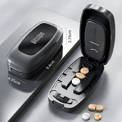 Pill Cutter 1/2 1/3 1/4 Precise Pill Splitter Portable Tablet Cutter W/ Storage Hidden Safe Blade for All Size Pills Vitamins