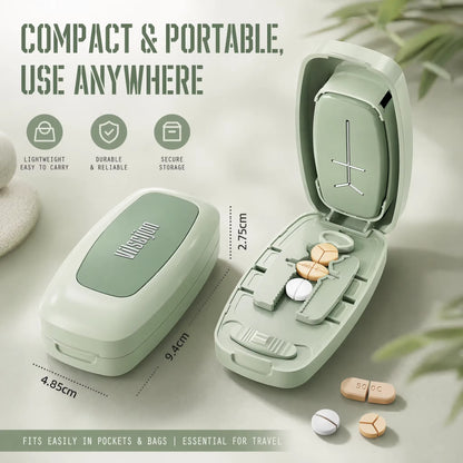 Pill Cutter 1/2 1/3 1/4 Precise Pill Splitter Portable Tablet Cutter W/ Storage Hidden Safe Blade for All Size Pills Vitamins